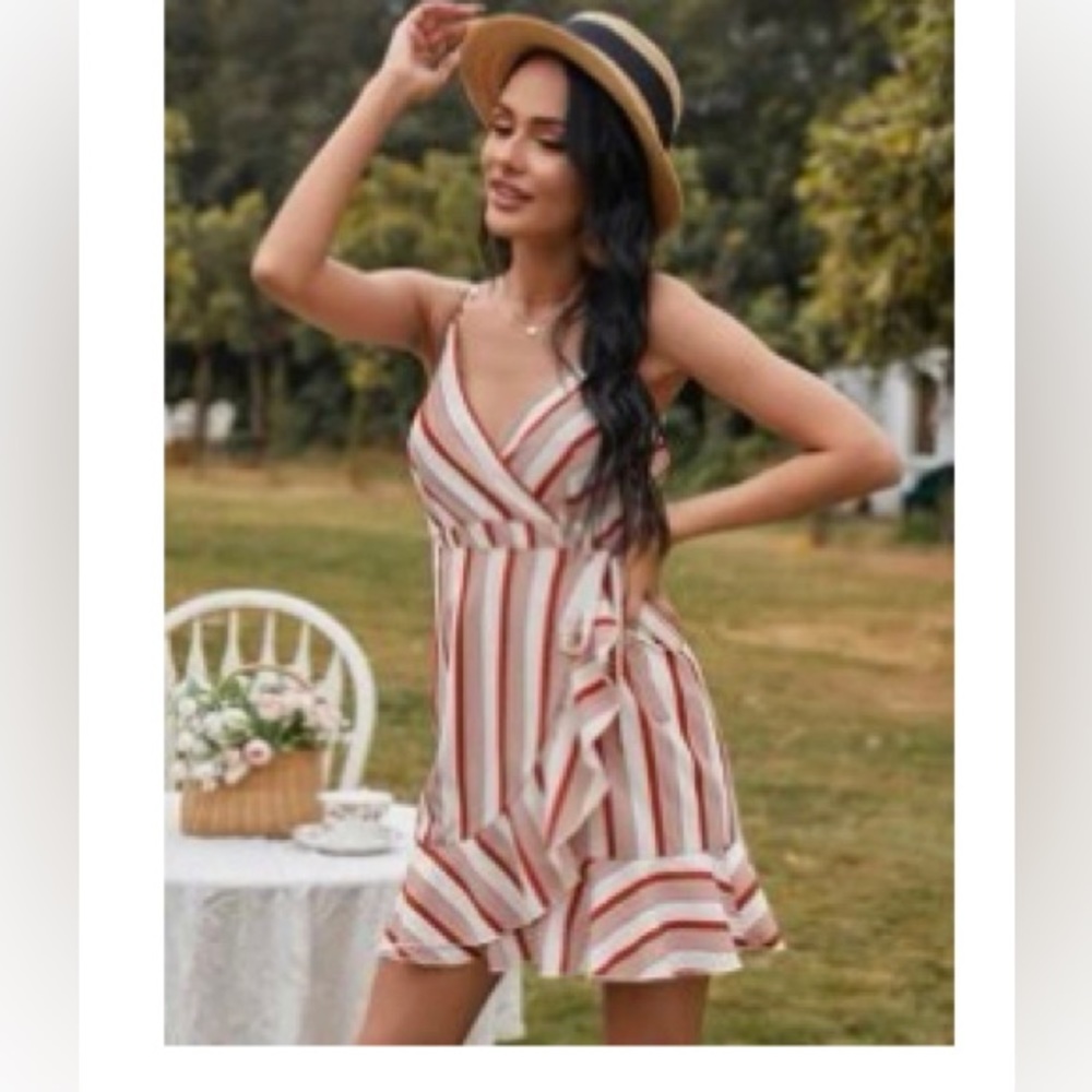 Striped Ruffle Trim Cami Dress